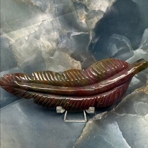 Ocean Jasper feather hand carved 4 1/2” by one and a half from Madagascar